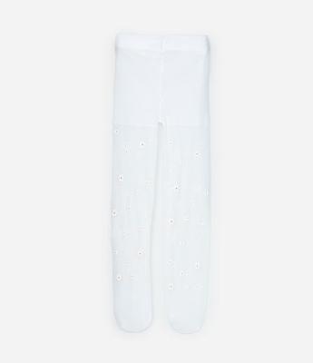 Meia Calça Infantil com Textura de Margaridas - Tam PP ao G