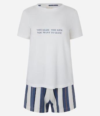 Pijama Short Doll em Viscose com Estampa Visualize e Short Listrado