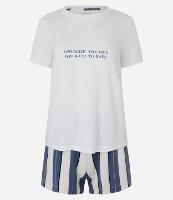 Pijama Short Doll em Viscose com Estampa Visualize e Short Listrado - 1