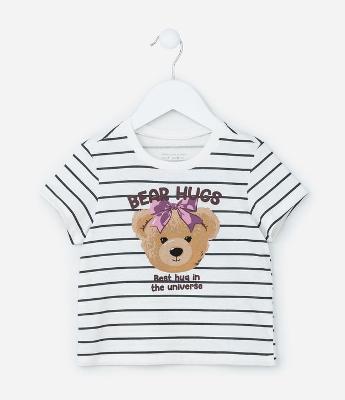Blusa Infantil com Estampa Ursa e Listras - Tam 1 a 6 Anos