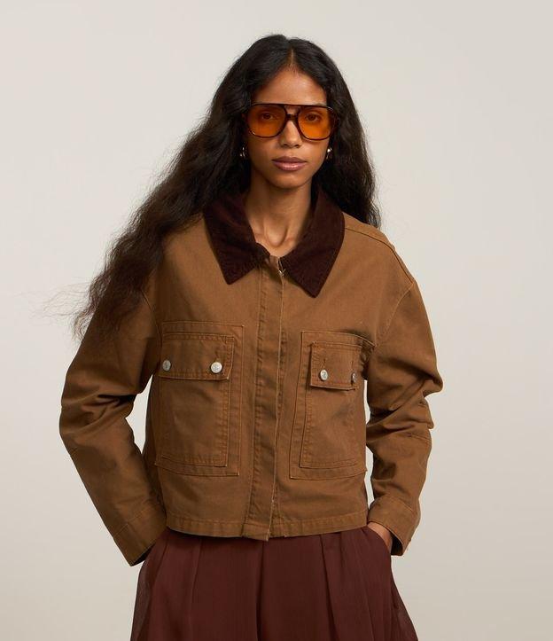 Jaqueta em Sarja com Gola Cotelê Contrastante - 1