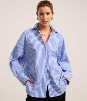 Camisa Over Alongada em Tricoline Listrado com Fio Tinto - 2