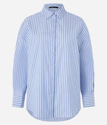 Camisa Over Alongada em Tricoline Listrado com Fio Tinto