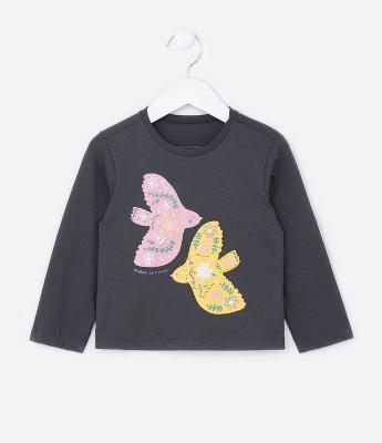 Blusa Infantil em Algodão Estampa de Pássaros - Tam 1 a 6 anos