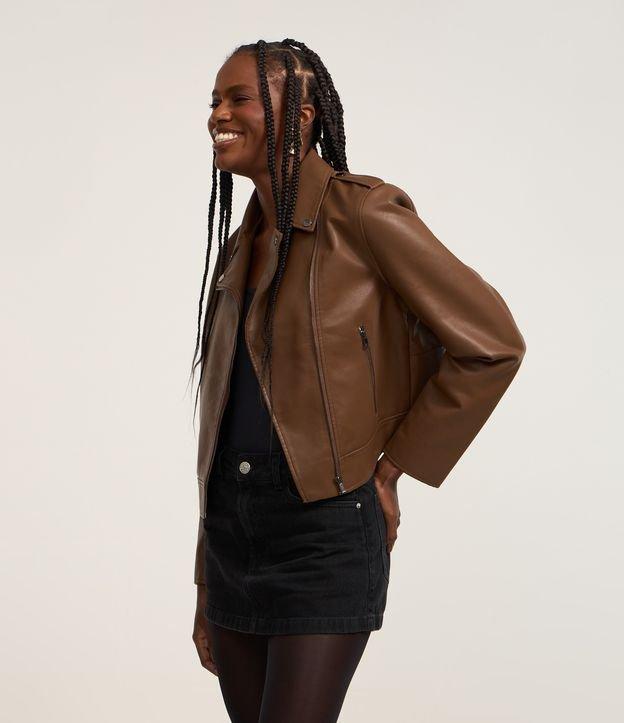 Jaqueta Biker Regular em PU com Zíper e Bolsos - 1