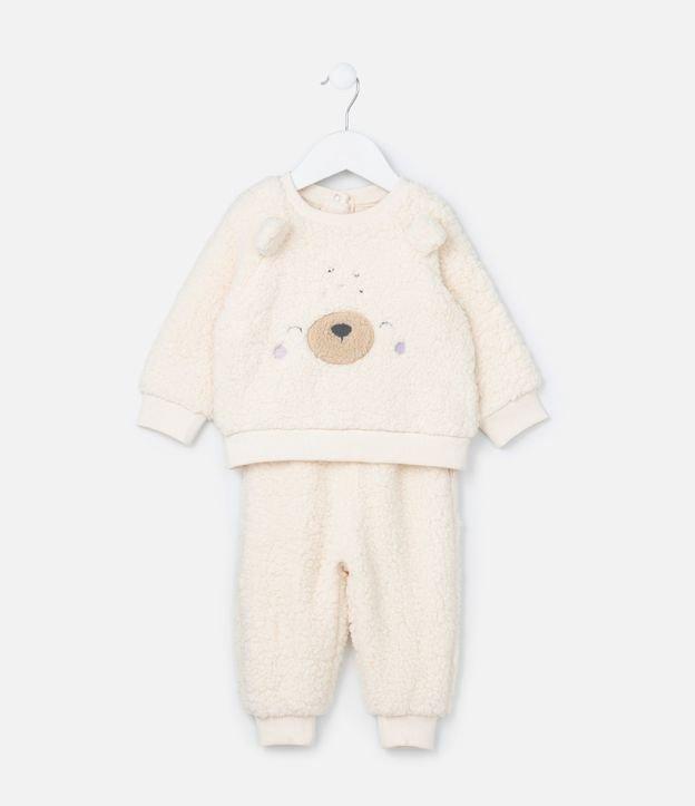 Conjunto Infantil em Sherpa com Bordado Ursinho - Tam 0 a 18 meses - 1