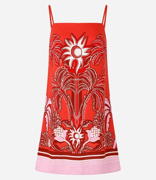 Vestido Curto em Viscose e Linho com Estampa de Folhagens - 1