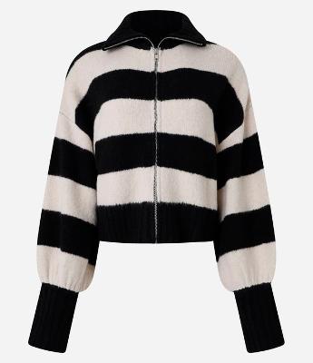 Cardigan em Tricô com Punho e Listras Largas