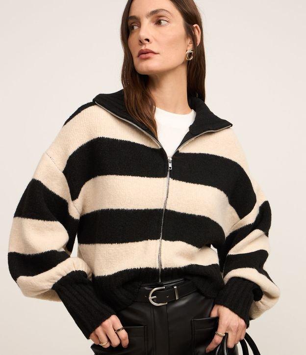 Cardigan em Tricô com Punho e Listras Largas - 2