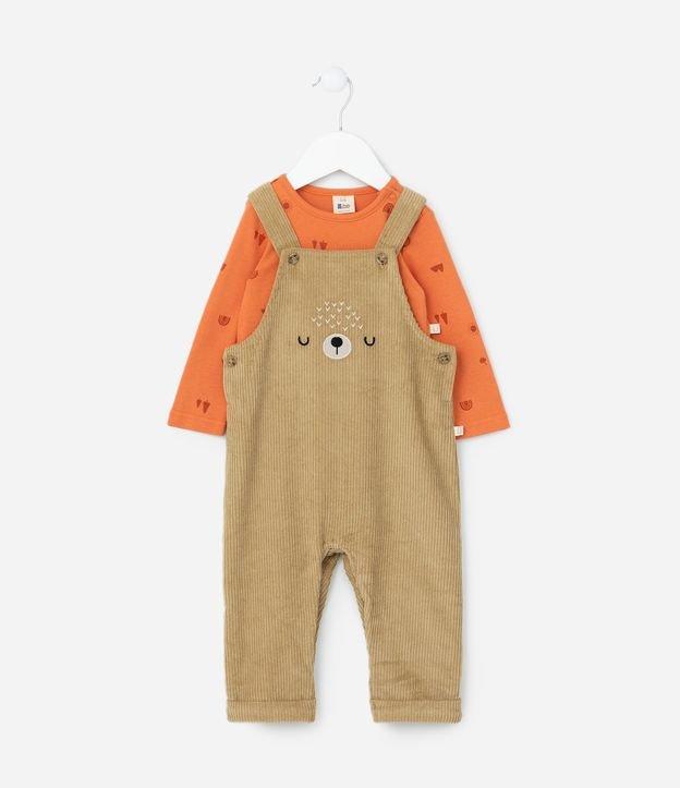 Conjunto Infantil em Veludo com Estampa Carinha de Bichinho - Tam 0 a 18 meses - 1