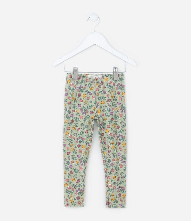 Calça Legging Infantil Canelada com Estampa Florzinhas - Tam 1 a 6 Anos - 1
