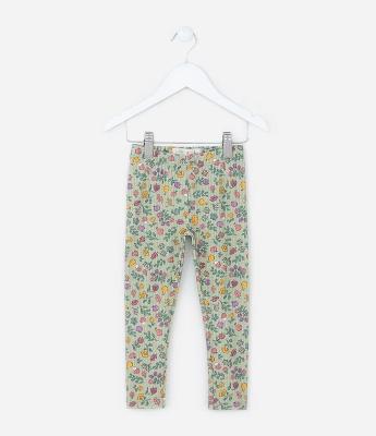 Calça Legging Infantil Canelada com Estampa Florzinhas - Tam 1 a 6 Anos