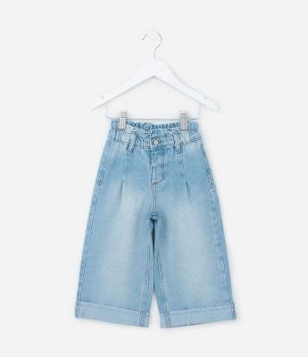 Calça Wide Leg Infantil em Jeans com Barra Dobrada - Tam 1 a 6 Anos