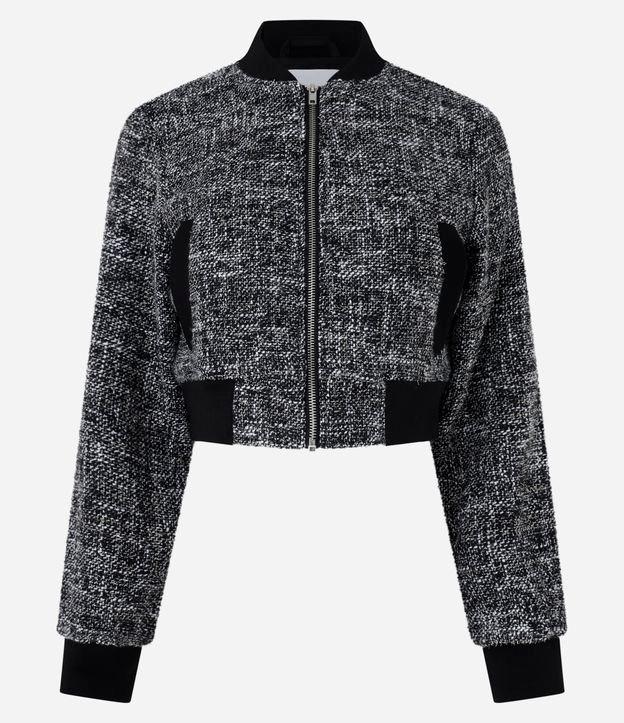 Jaqueta Bomber em Tweed com Detalhes em Ribana - 1