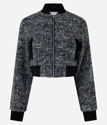 Jaqueta Bomber em Tweed com Detalhes em Ribana