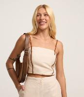 Blusa Cropped em Viscolinho com Lastex e Detalhe Contrastante - 2