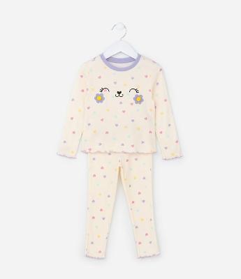 Pijama Infantil em Ribana com Estampa Carinha Fofinha - Tam 1 a 4 Anos