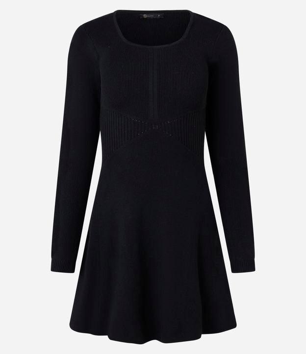 Vestido Curto em Tricô Canelado com Decote Quadrado - 1