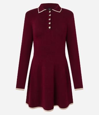 Vestido Curto em Tricô com Gola Polo