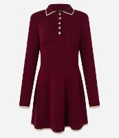 Vestido Curto em Tricô com Gola Polo - 1