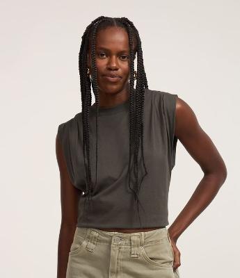 Blusa sem Manga em Algodão com Detalhe Franzido no Ombro