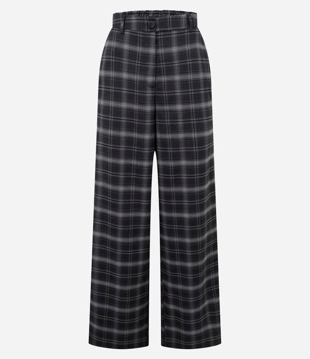 Calça Pantalona em Alfaiataria Xadrez com Cós Elástico - 1
