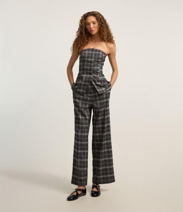 Calça Pantalona em Alfaiataria Xadrez com Cós Elástico - 2