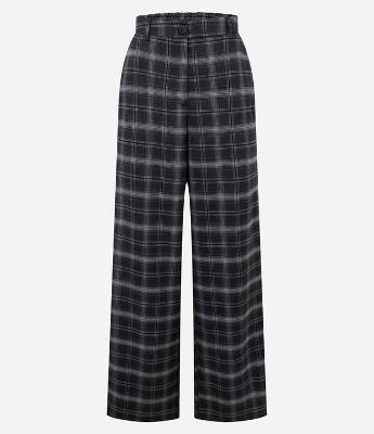 Calça Pantalona em Alfaiataria Xadrez com Cós Elástico