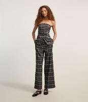 Calça Pantalona em Alfaiataria Xadrez com Cós Elástico - 2