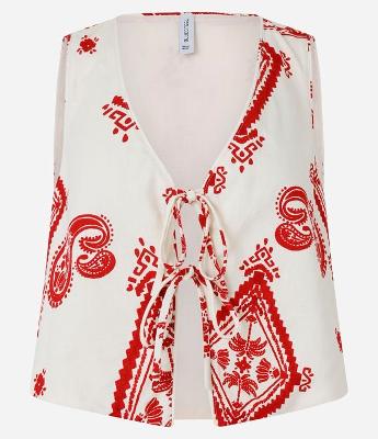 Blusa Cropped em Crepe com Amarração Frontal e Estampa Paisley