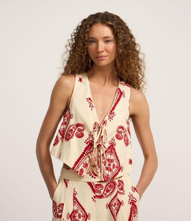 Blusa Cropped em Crepe com Amarração Frontal e Estampa Paisley - 2
