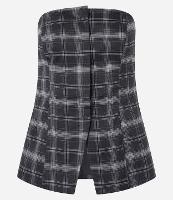 Blusa Alongada em Alfaiataria Xadrez com Elástico nas Costas - 1