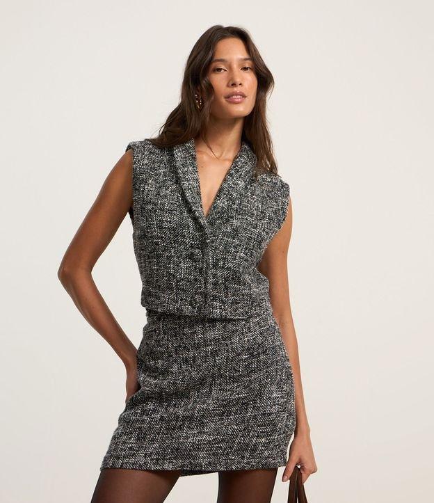 Colete Cropped em Tweed com Lapela - 2