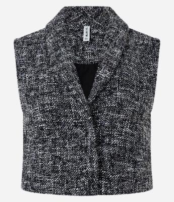 Colete Cropped em Tweed com Lapela