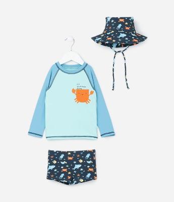 Conjunto Infantil com Proteção UV e Estampa Caranguejo - Tam 1 a 4 Anos