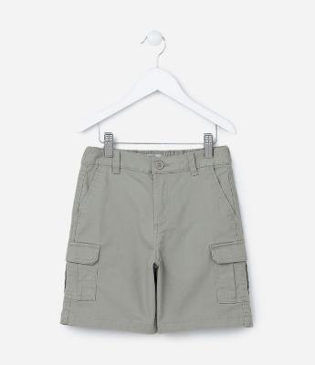 Bermuda Infantil em Sarja com Bolsos Cargo - Tam 5 a 14 Anos