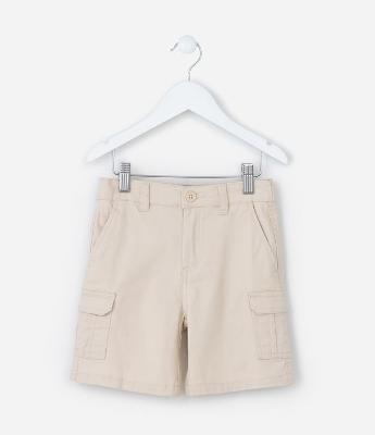 Bermuda Infantil em Sarja com Bolsos Cargo - Tam 5 a 14 Anos