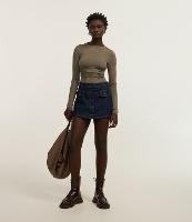 Short Saia em Jeans com Botões e Detalhe em Lapela - 1