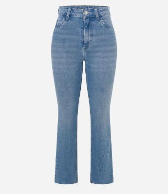 Calça Flare Cropped em Jeans com Barra a Fio