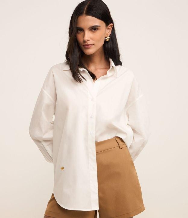 Camisa Ampla em Tricoline com Bordado Abelha - 1