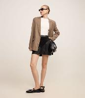 Saia Reta Curta em PU com Bloco Geométrico de Suede - 1