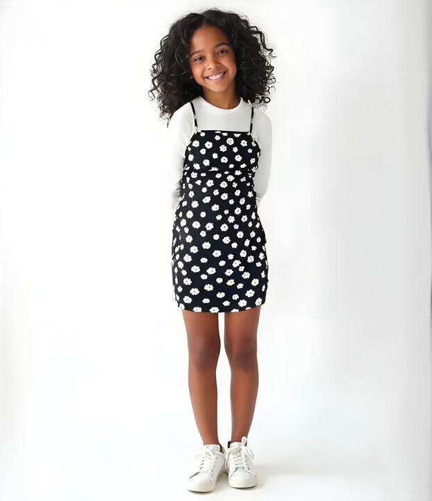 Vestido Infantil com Sobreposição e Estampa Margaridas - Tam 5 a 14 Anos - 3