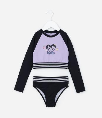 Biquíni Infantil com Elástico Brilhante e Proteção UV - Tam 5 a 14 Anos