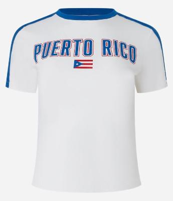 Camiseta em Algodão com Gola Contrastante e Estampa Puerto Rico