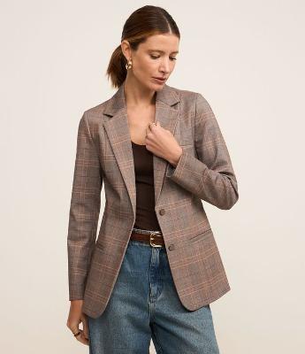 Blazer Acintura em Ponto Roma Xadrez com Botão Único