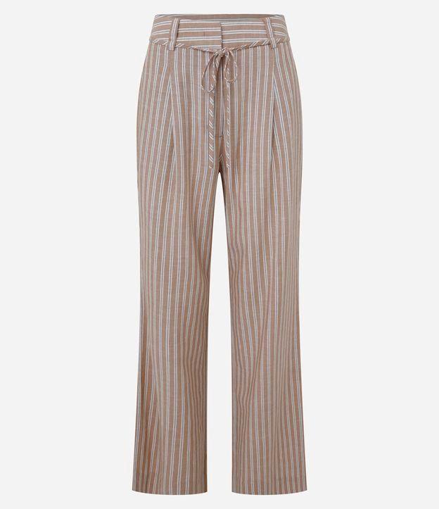 Calça Wide Leg em Viscolinho Listrado com Amarração - 1