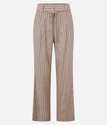 Calça Wide Leg em Viscolinho Listrado com Amarração