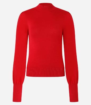 Suéter em Tricô com Gola Alta e Manga Bufante