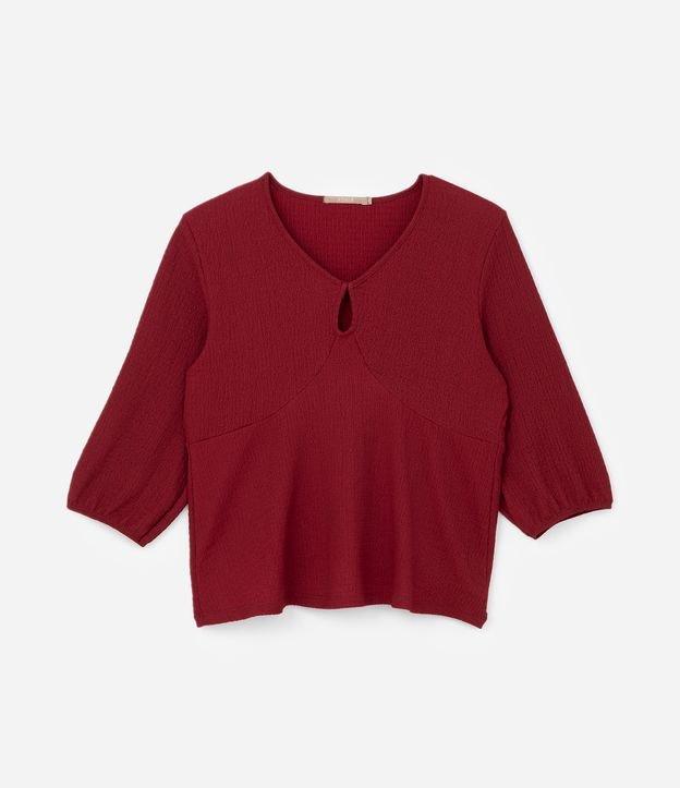 Camisa Decote Gota com Textura e Manga 3/4 Curve & Plus Size - 1
