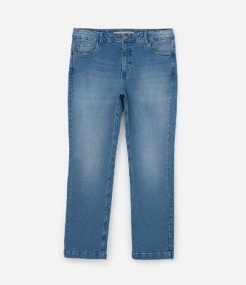 Calça Reta em Jeans com Elastano Detalhes Curve & Plus Size